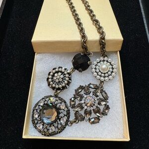 Lia Sophia “Curio” necklace, Antique gold finish with crystals. 17”-20”.